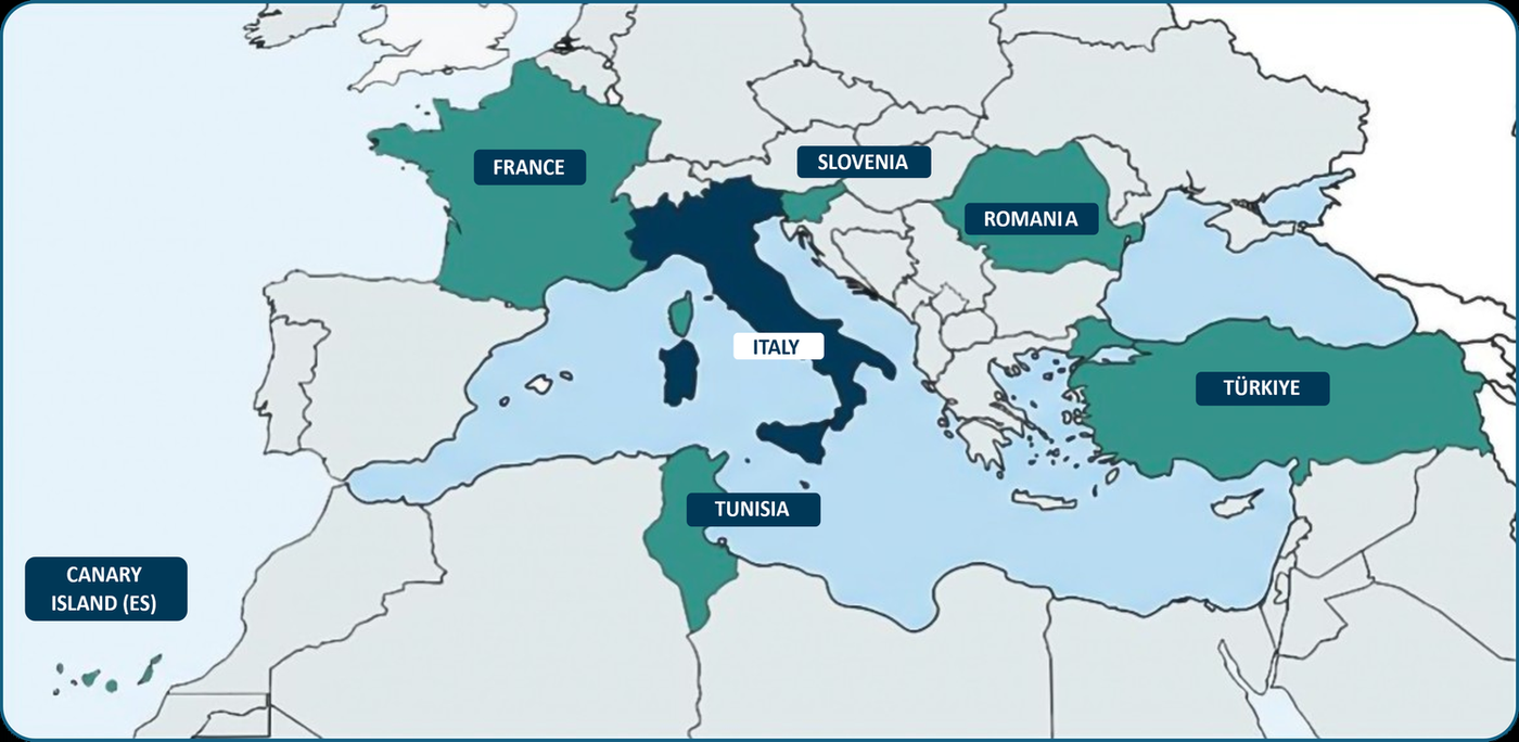 Map of WORMSOUT PLUS partner countries across the Mediterranean